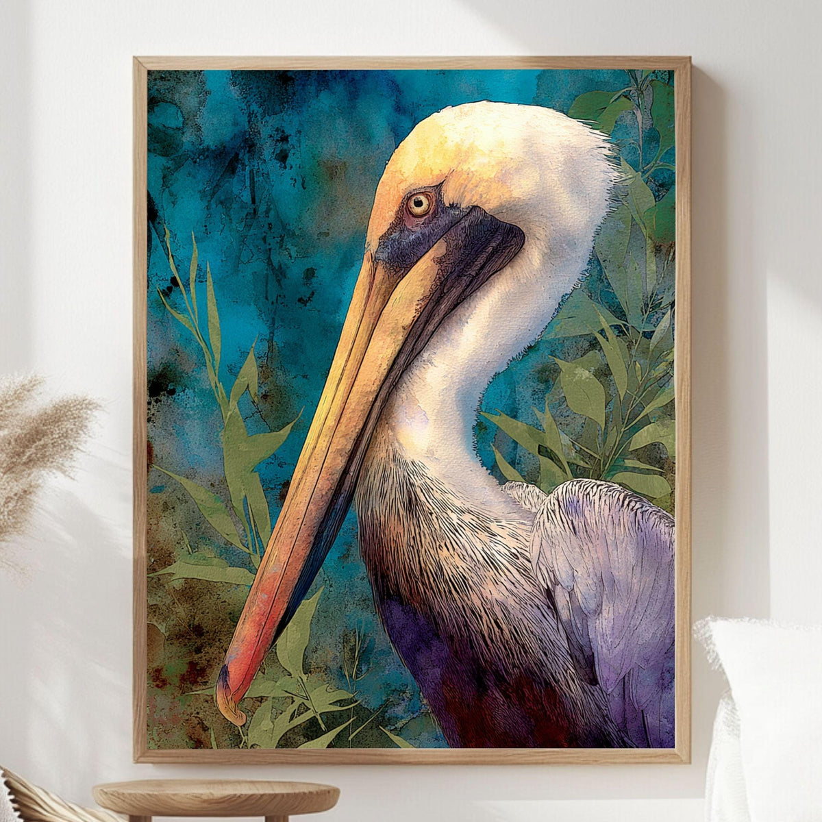 Pelican Marsh Wooden Canvas Art, Coastal Wildlife Bird Wall Decor, Teal Nature Scene Artwork for Beach House, Lake Cabin, and Home Interiors