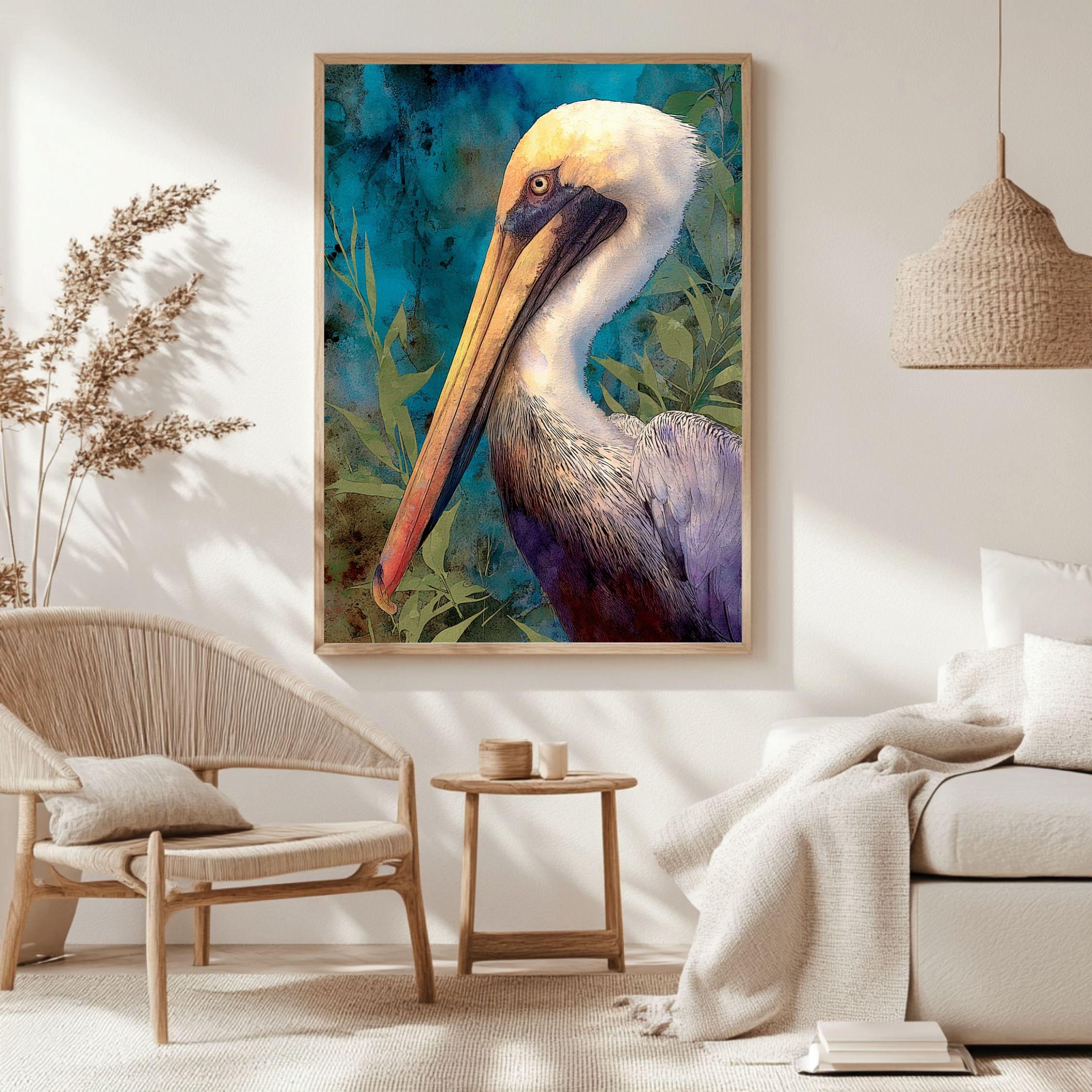Pelican Marsh Wooden Canvas Art, Coastal Wildlife Bird Wall Decor, Teal Nature Scene Artwork for Beach House, Lake Cabin, and Home Interiors