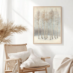 Winter Birch Grove Framed Canvas Art, Neutral Snowy Trees Minimal Nature Decor