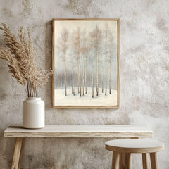 Winter Birch Grove Framed Canvas Art, Neutral Snowy Trees Minimal Nature Decor