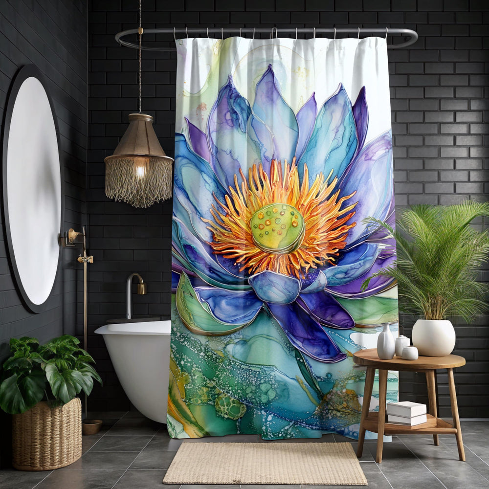 Alcohol Ink Lotus Shower Curtain, Vibrant Floral Bathroom Decor, Modern Artistic Water Bloom, Colorful Botanical Bath Panel
