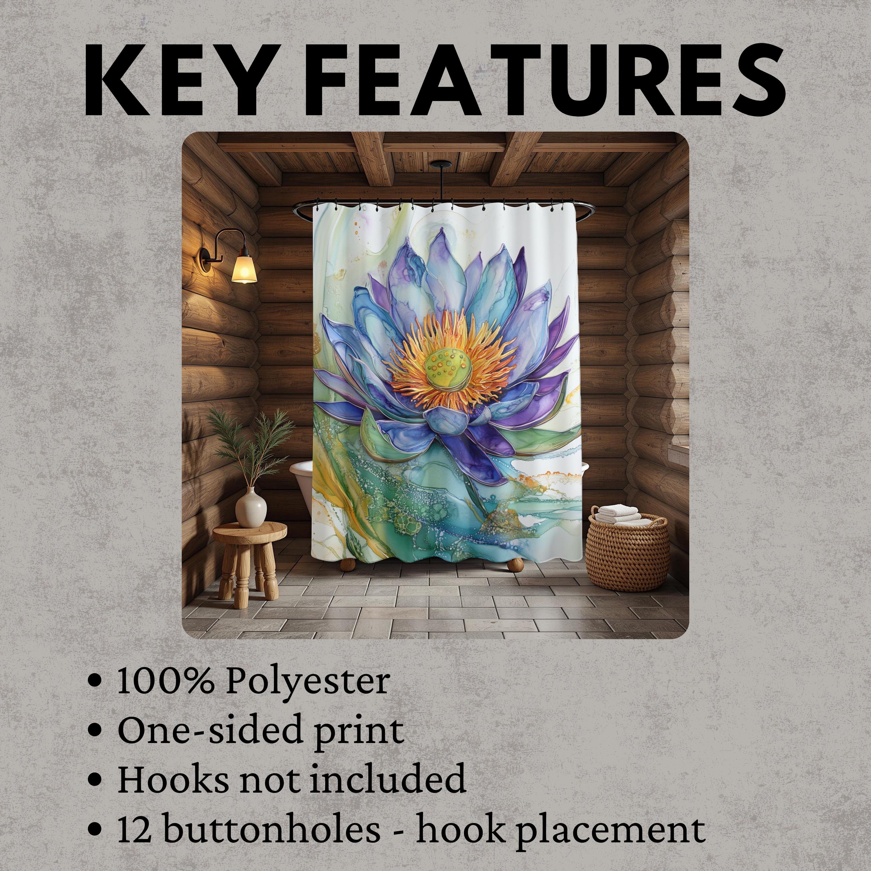 Alcohol Ink Lotus Shower Curtain, Vibrant Floral Bathroom Decor, Modern Artistic Water Bloom, Colorful Botanical Bath Panel