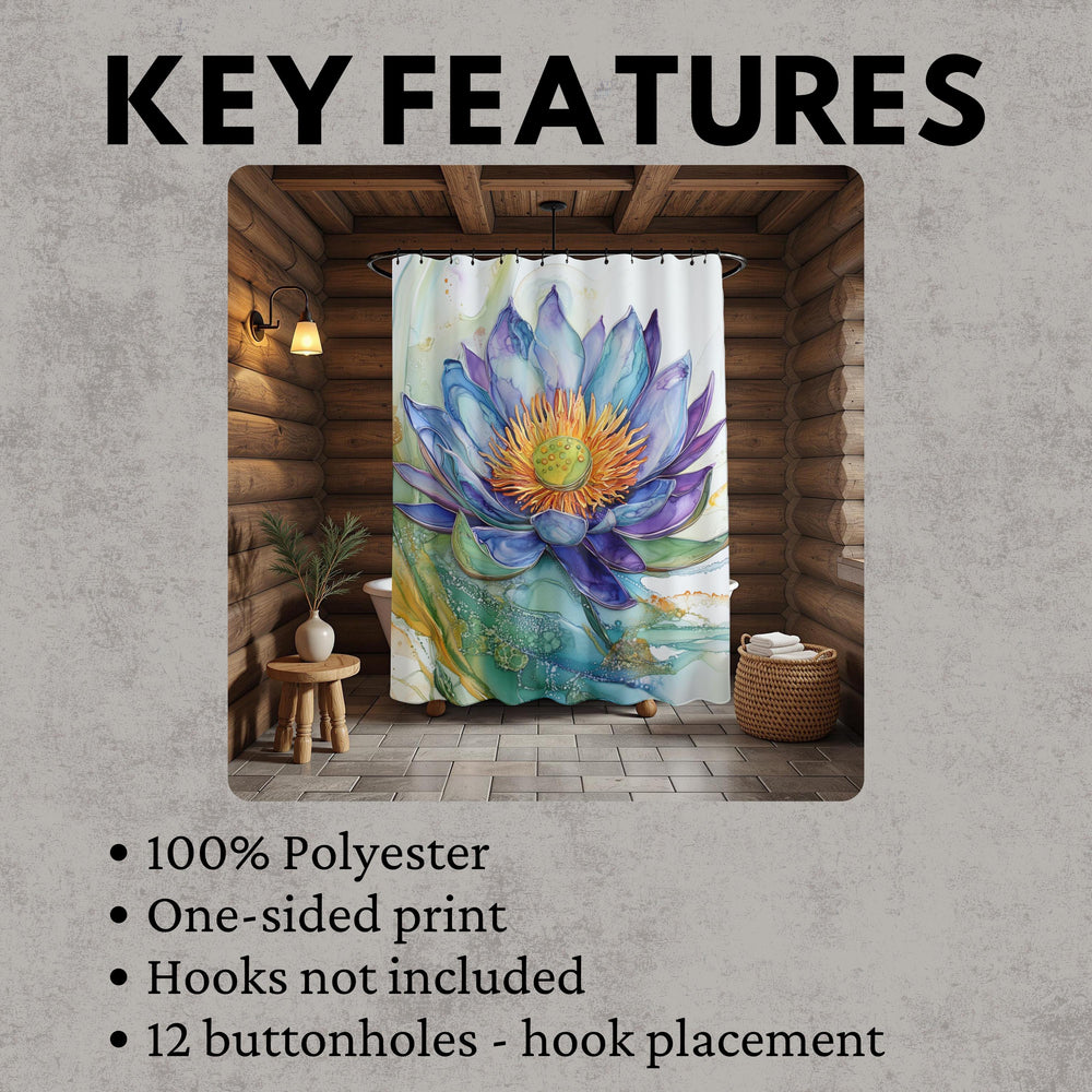 Alcohol Ink Lotus Shower Curtain, Vibrant Floral Bathroom Decor, Modern Artistic Water Bloom, Colorful Botanical Bath Panel