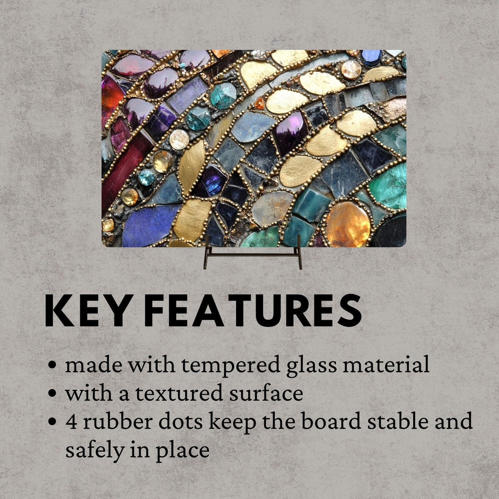 Jewel Tone Gemstone Mosaic Look Glass Cutting Board, Textured Boho Kitchen Glass Counter Art, Stone Pattern Prep Board, Kitchen Gift
