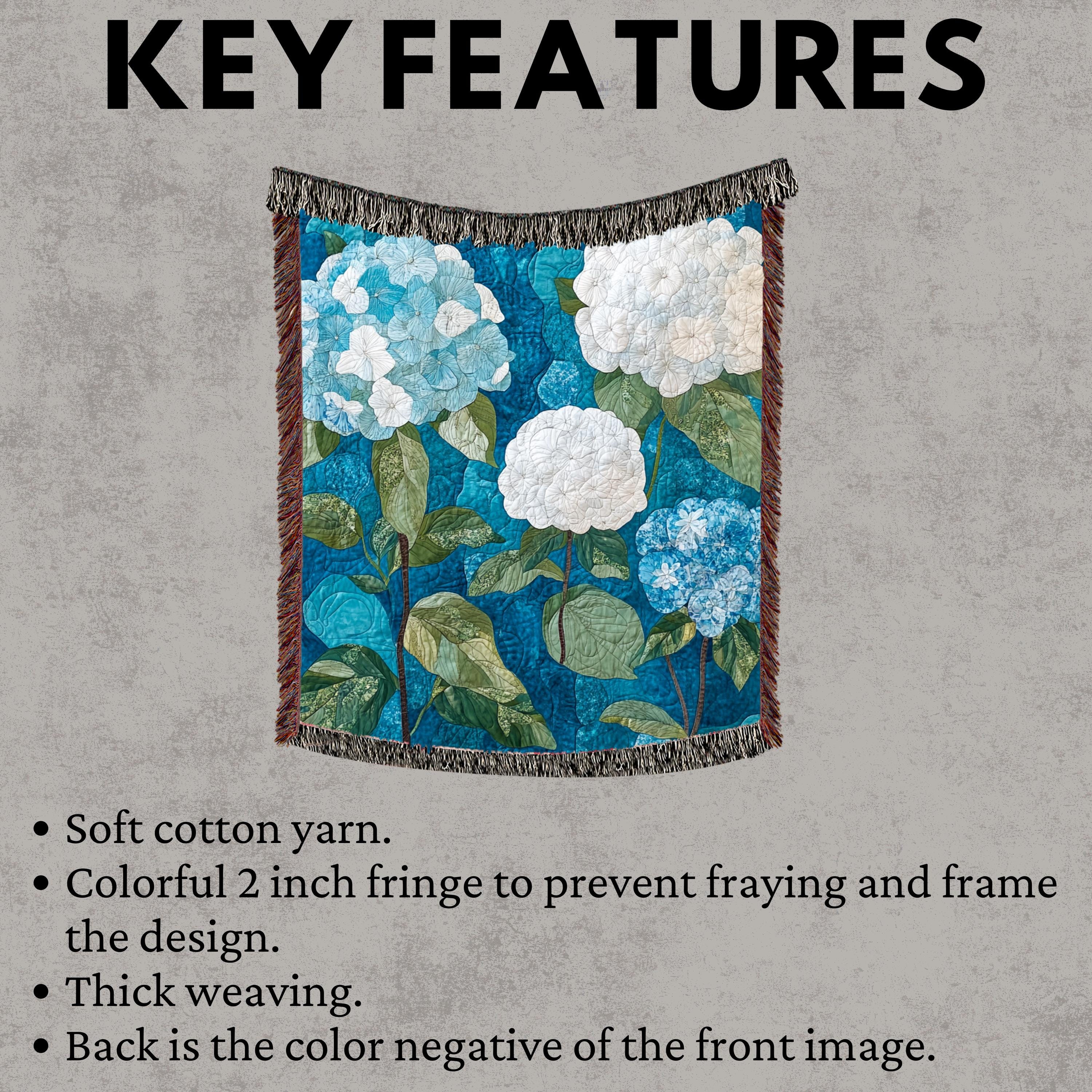 Hydrangea Woven Blanket, Blue Floral Throw, Botanical Tapestry Wall Hanging, Cozy Sofa Blanket Gift, Garden Bloom Decor Accent