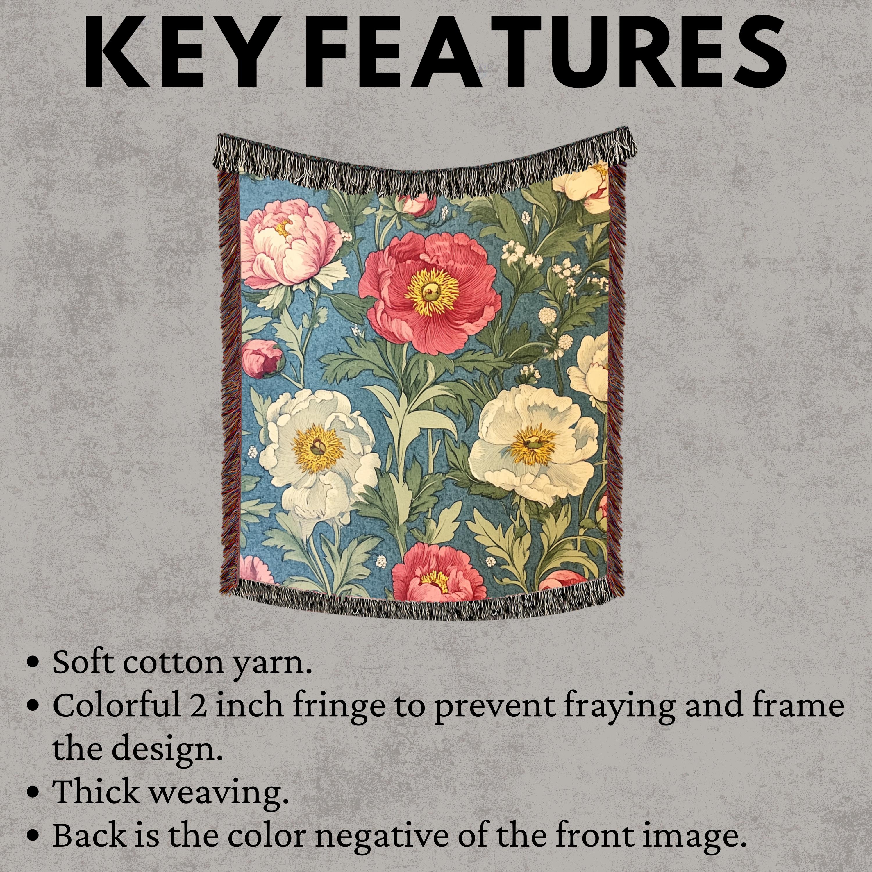 Poppy Floral Woven Blanket, Vintage Botanical Throw, Decorative Tapestry Wall Hanging, Cozy Sofa Blanket Gift, Garden Bloom Decor Accent