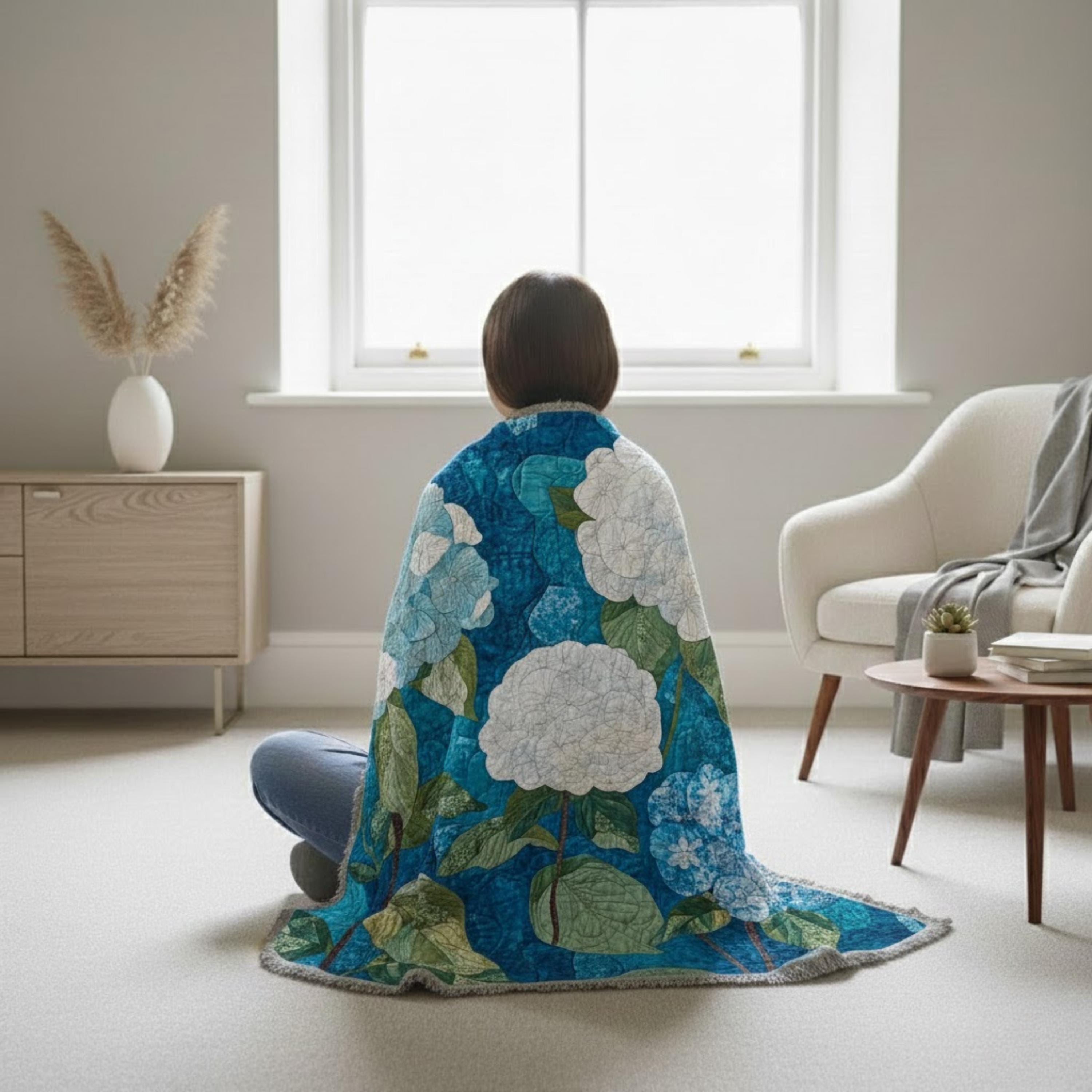Hydrangea Woven Blanket, Blue Floral Throw, Botanical Tapestry Wall Hanging, Cozy Sofa Blanket Gift, Garden Bloom Decor Accent