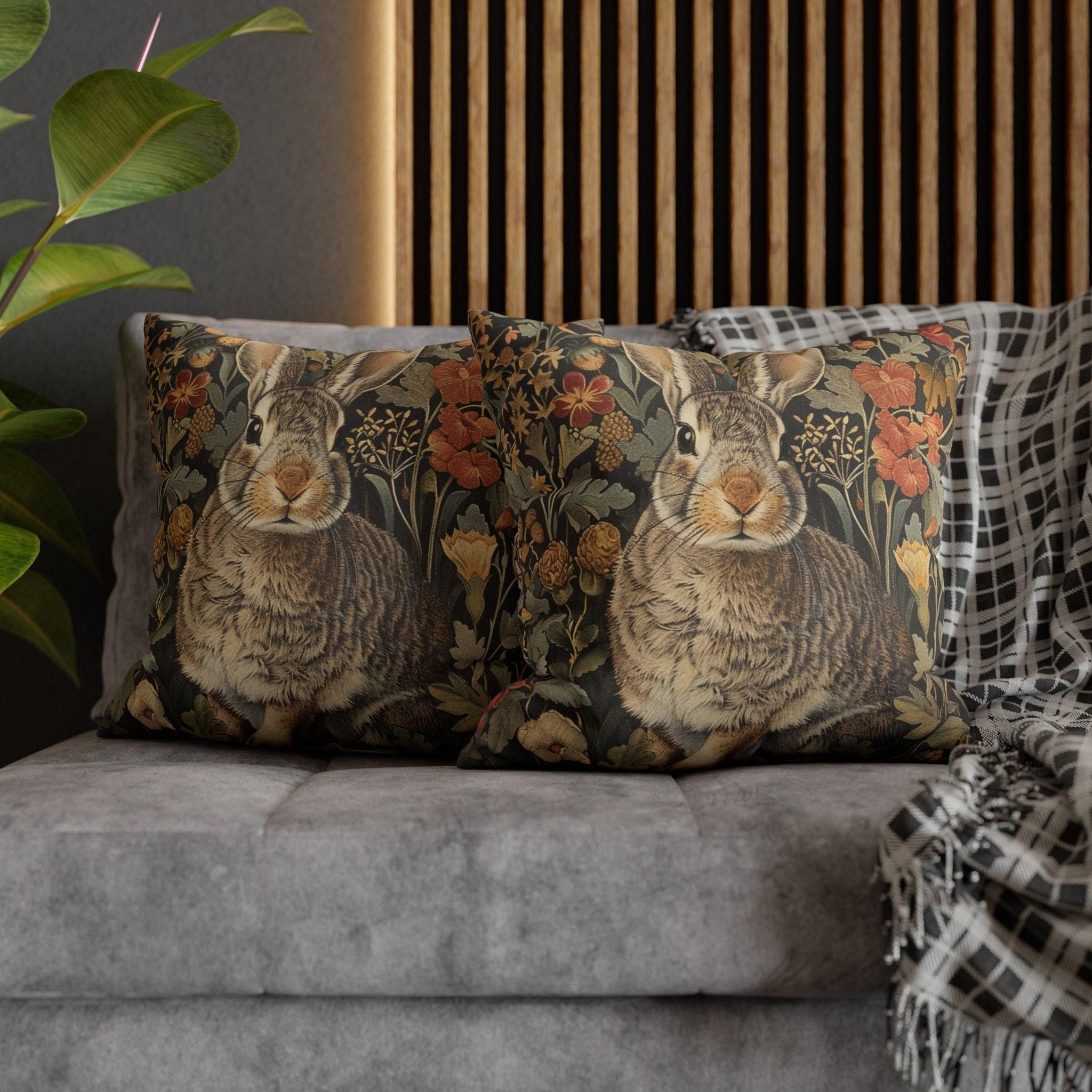 Pillow Vintage Inspired William Morris Rabbit Bunny, Living Room Decor, Bunny Cushion Cover, Autumn Rabbit Pillow, Accent Pillow Bunny