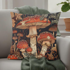 Red Mushroom Forest Pillow, William Morris Botanical Cushion, Whimsical Nature Throw Pillow, Woodland Home Accent, Autumn Pillowcase Gift