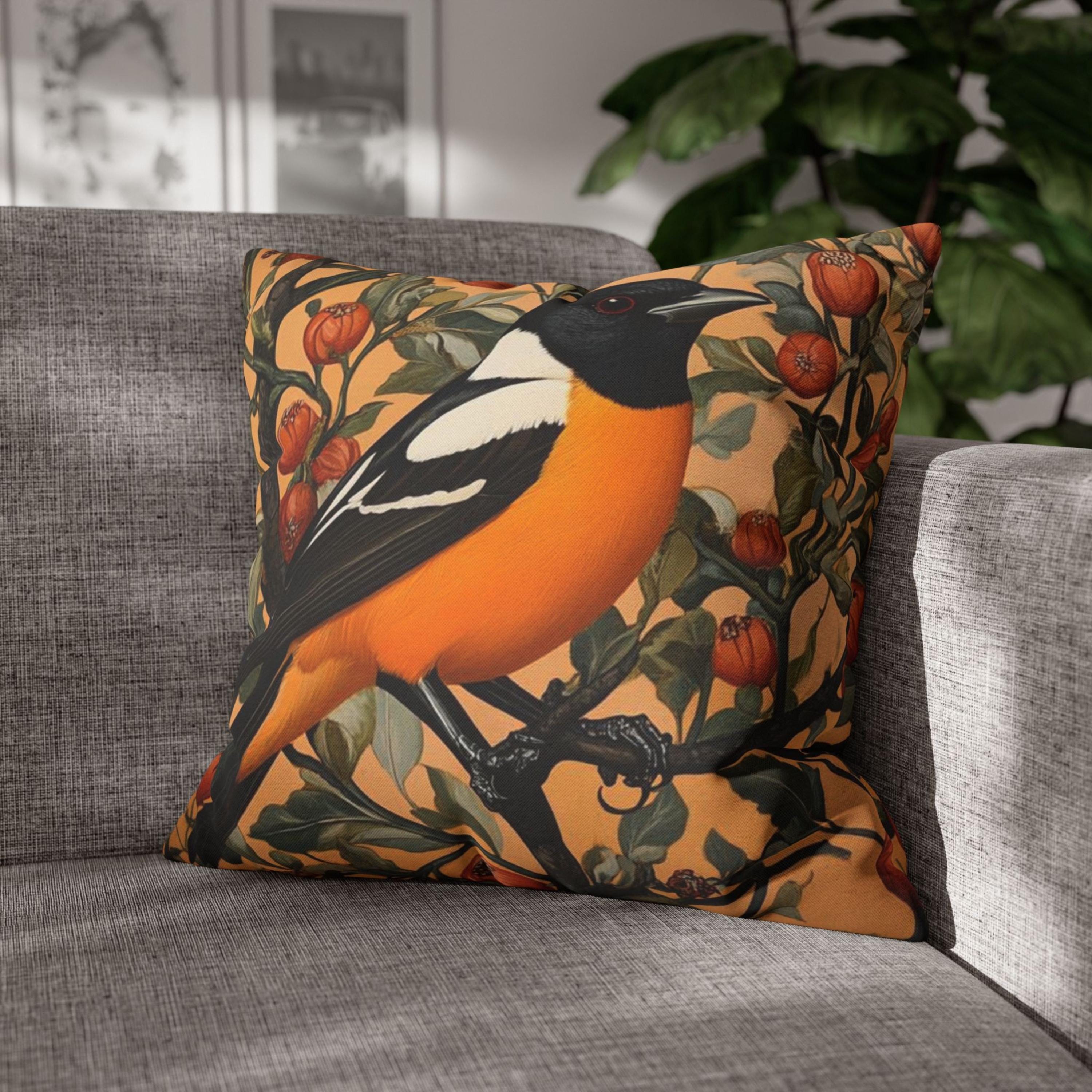 William Morris Oriole Pillow, Vintage Bird Pillow, Botanical Throw Pillow for Living Room, Nature-Inspired Accent Pillow, Bird Throw Cushion