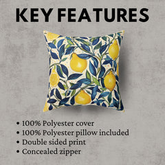 Lemon Tree Pillow William Morris Inspired Throw Cottagecore Flower Botanical Pillow Maximalist Luxury Aesthetic Cute Decor, Morris Inspired