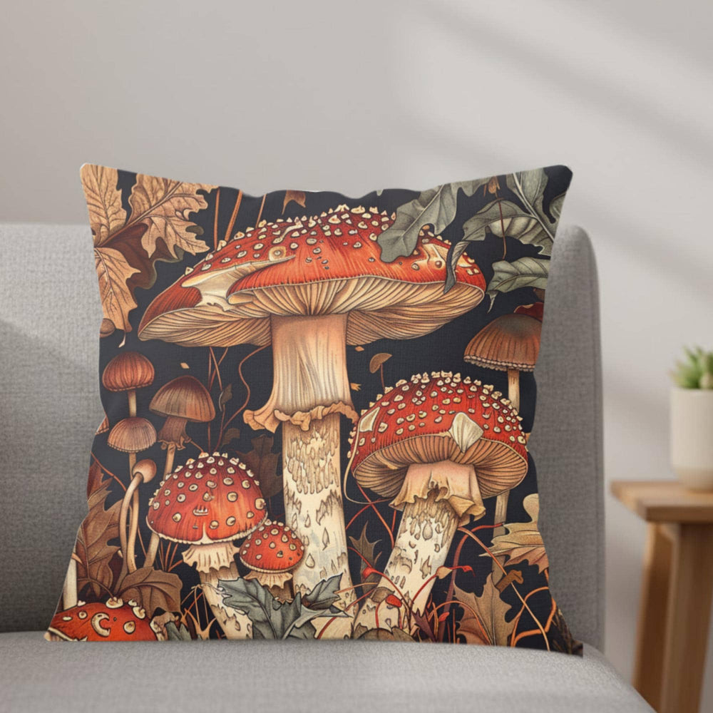 Red Mushroom Forest Pillow, William Morris Botanical Cushion, Whimsical Nature Throw Pillow, Woodland Home Accent, Autumn Pillowcase Gift
