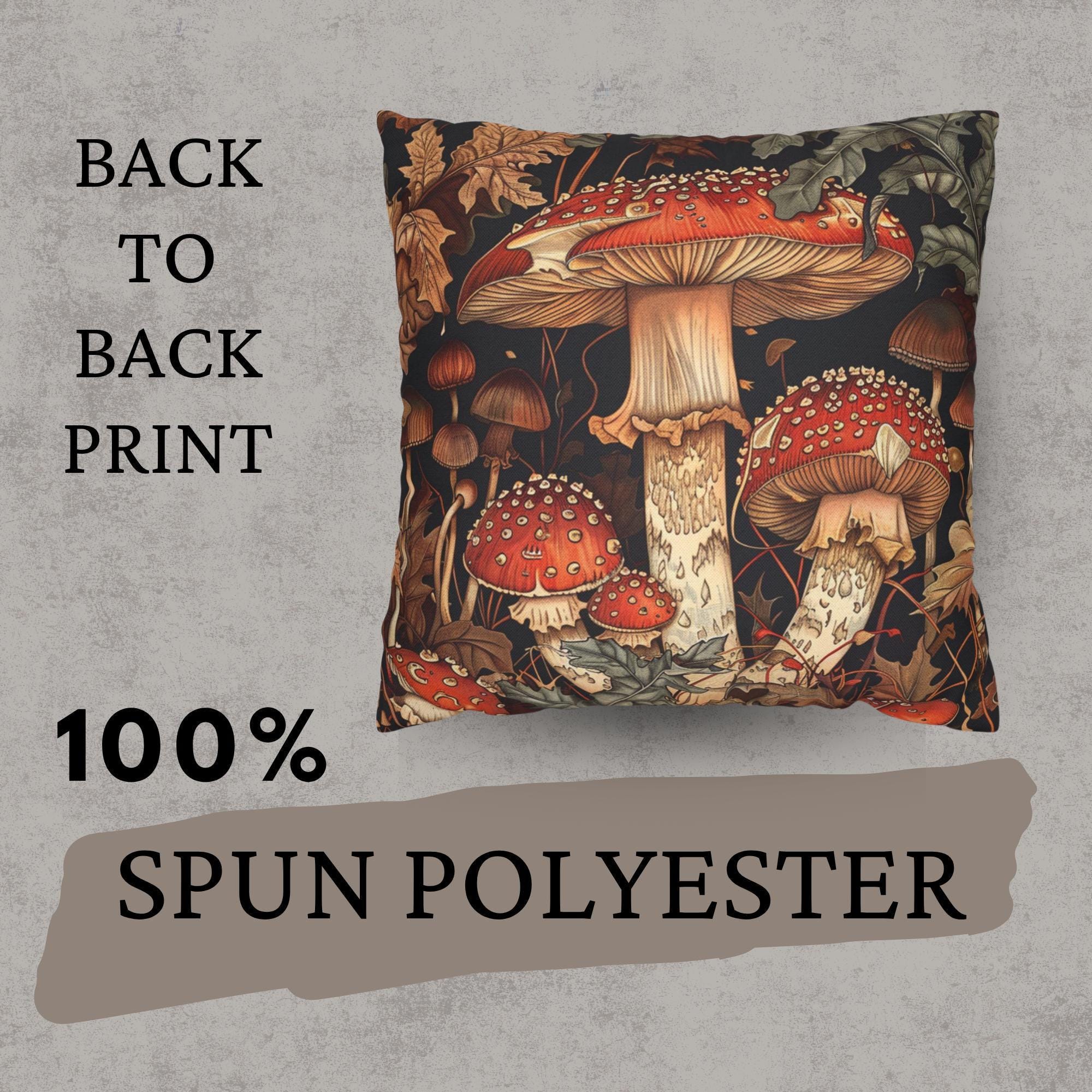 Red Mushroom Forest Pillow, William Morris Botanical Cushion, Whimsical Nature Throw Pillow, Woodland Home Accent, Autumn Pillowcase Gift