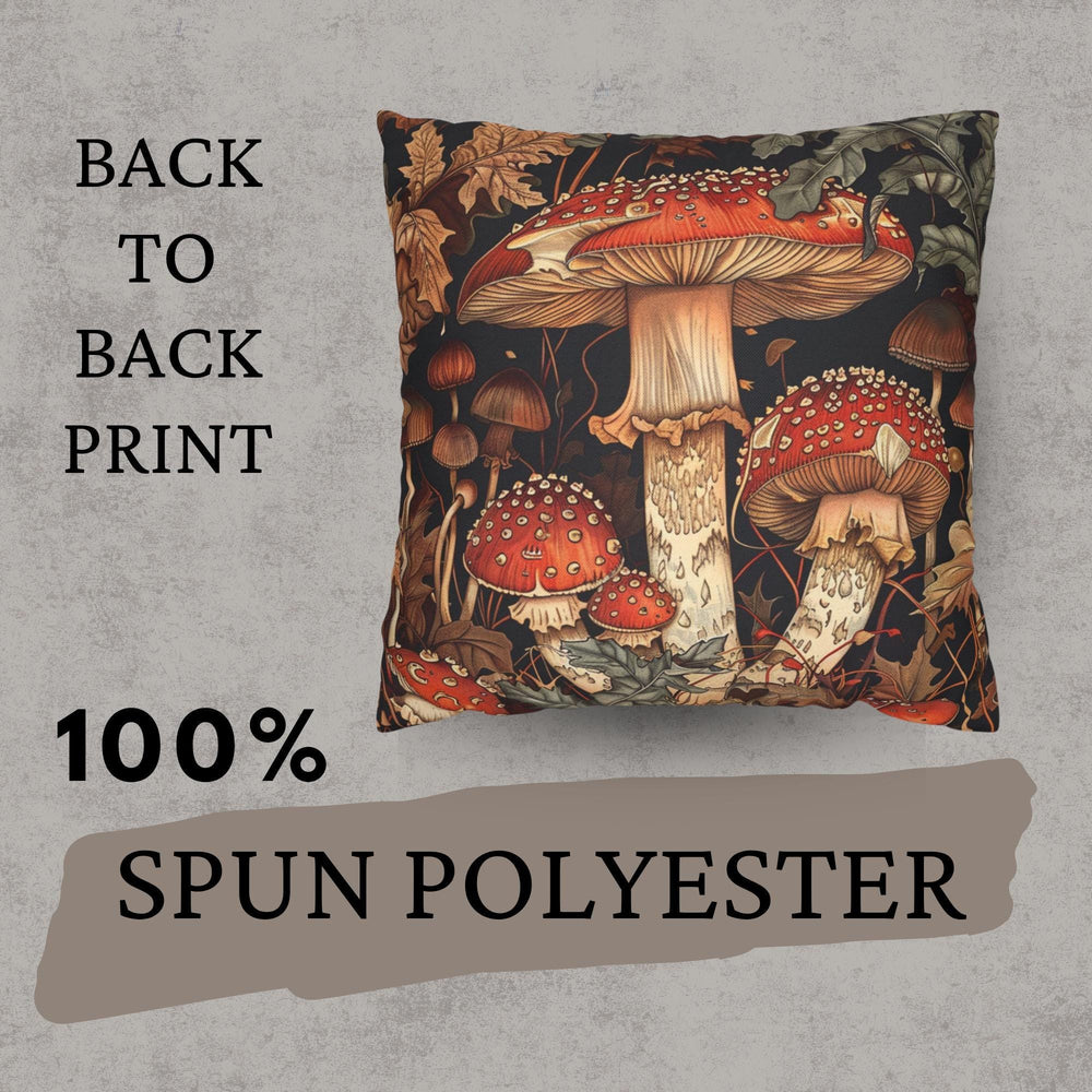 Red Mushroom Forest Pillow, William Morris Botanical Cushion, Whimsical Nature Throw Pillow, Woodland Home Accent, Autumn Pillowcase Gift