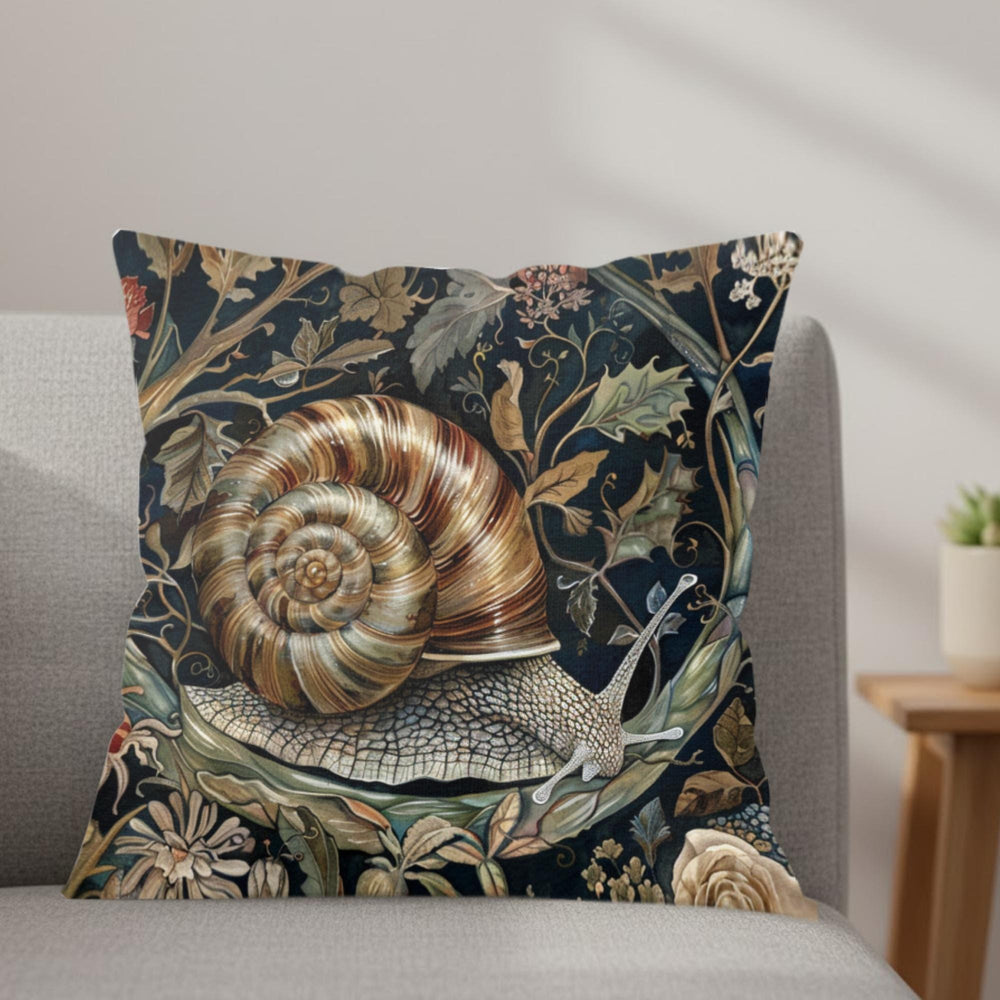 Woodland Snail Pillow, William Morris Inspired Botanical Cushion, Nature Throw Pillow, Rustic Forest Couch Accent, Vintage Snail Pillowcase