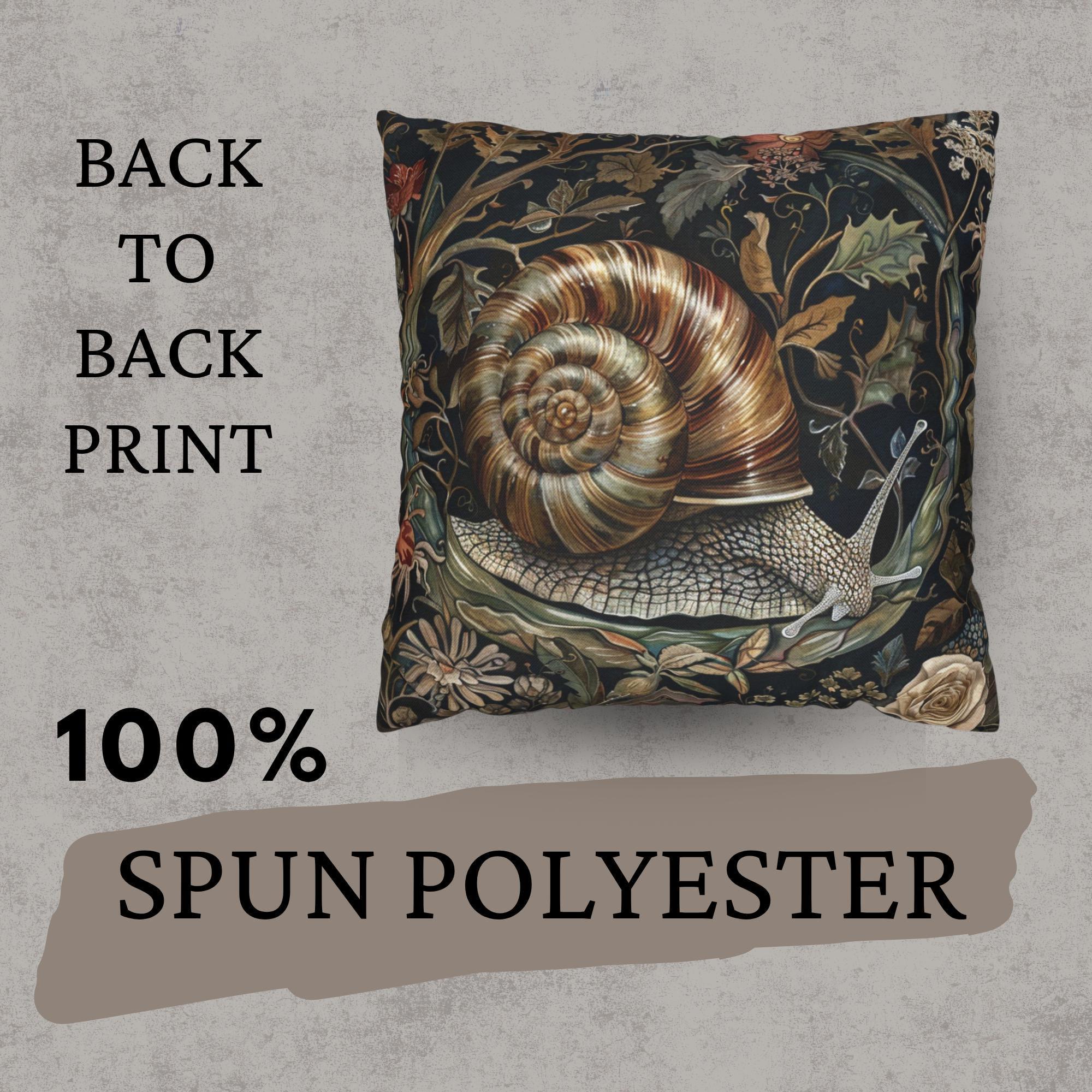 Woodland Snail Pillow, William Morris Inspired Botanical Cushion, Nature Throw Pillow, Rustic Forest Couch Accent, Vintage Snail Pillowcase