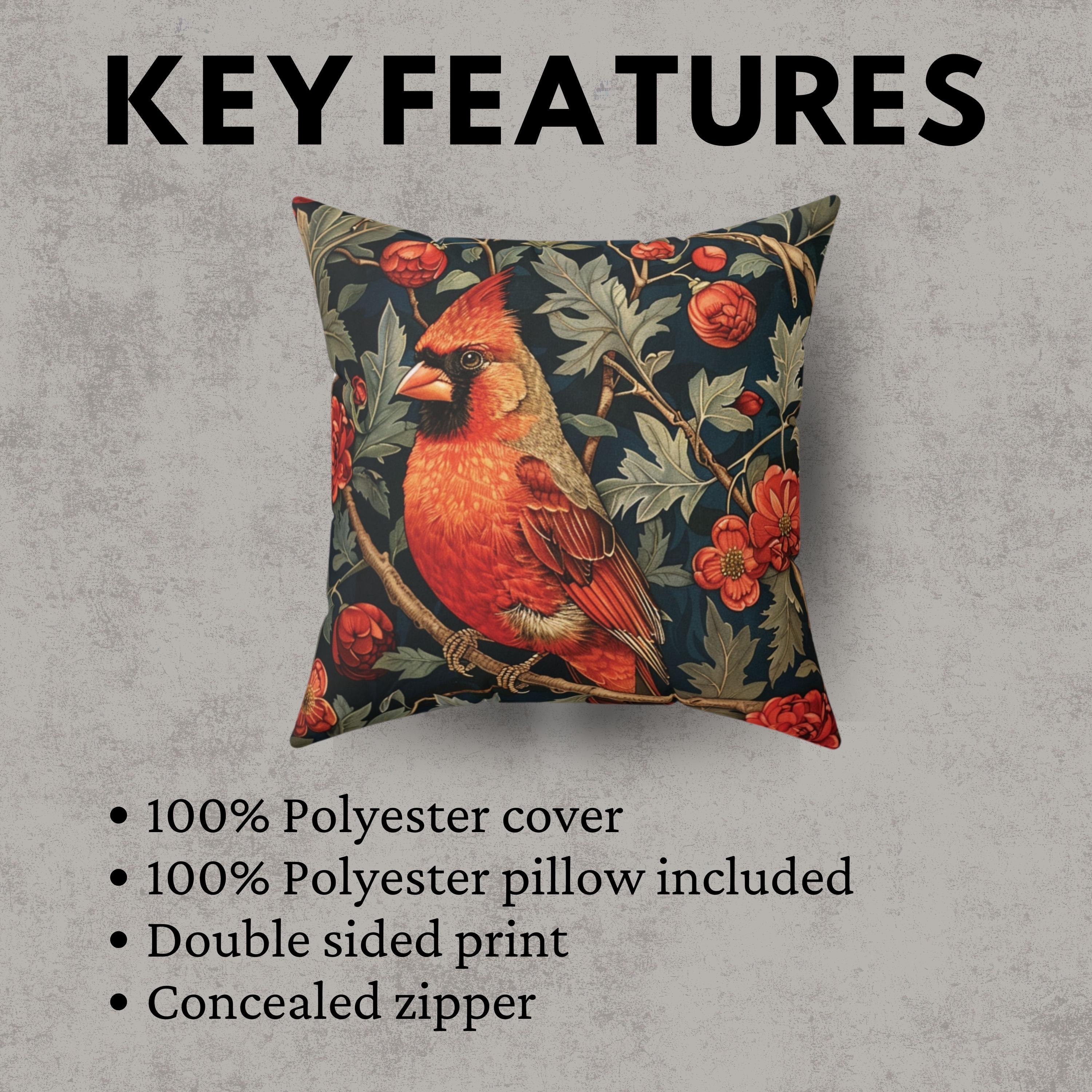 William Morris The Red Cardinal Bird Pillow, Vintage Throw Pillow, Home Decor, Forestcore, Floral Botanical, Pillow, Cushion, Housewarming