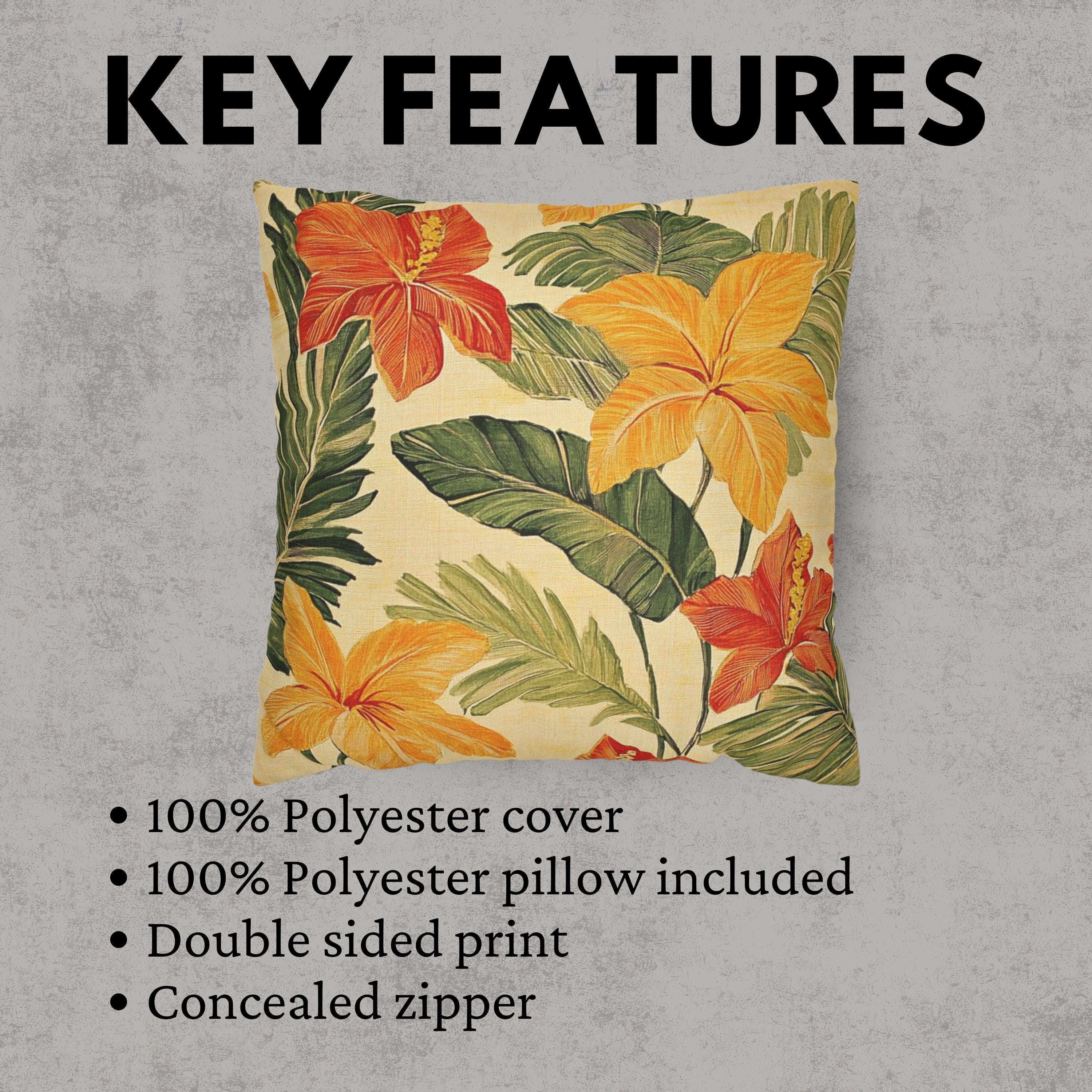 Bold Tropical Floral Pillow, Hibiscus Cushion Cover, Vibrant Jungle Throw Pillow, Island Leaf Home Decor, Warm Beach Accent