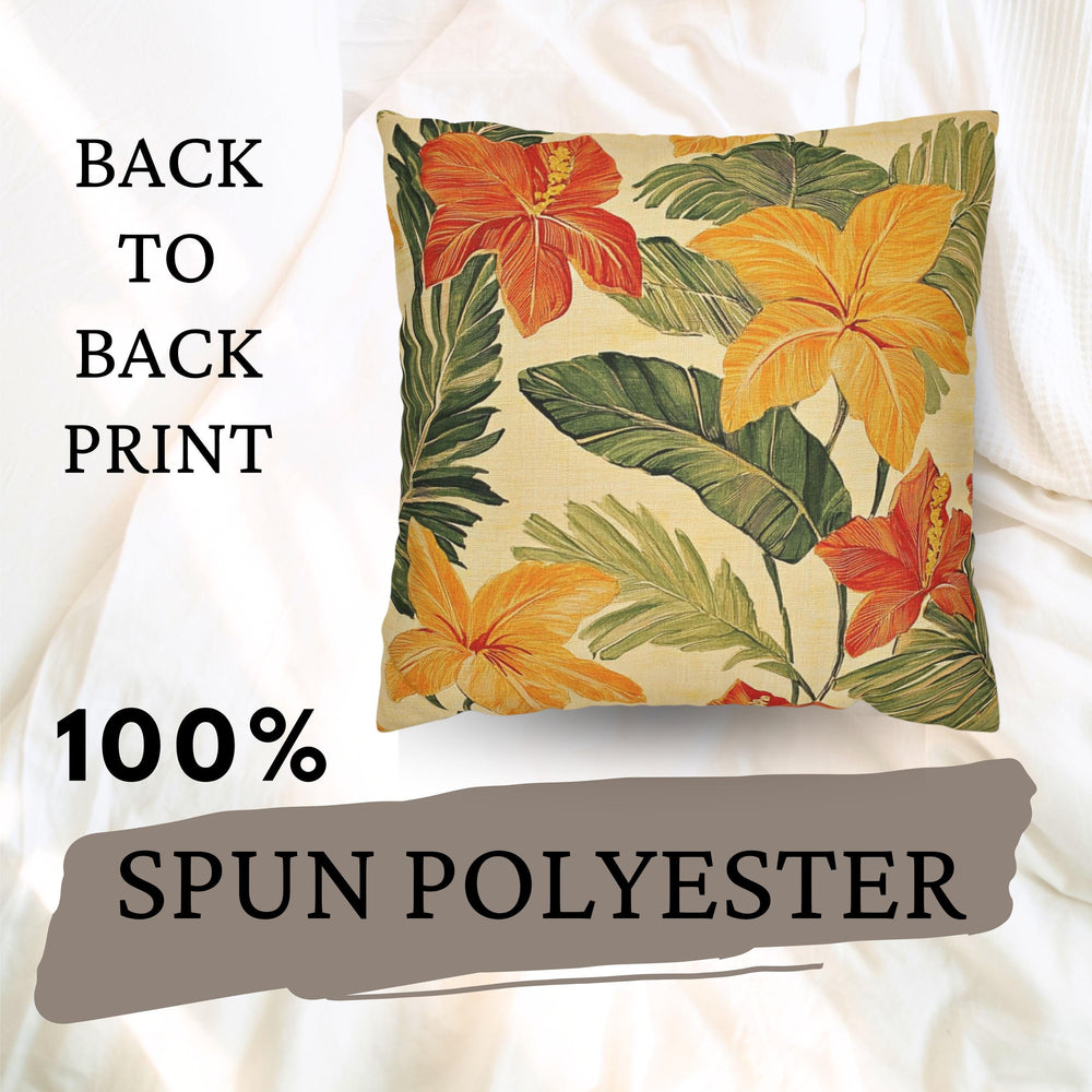 Bold Tropical Floral Pillow, Hibiscus Cushion Cover, Vibrant Jungle Throw Pillow, Island Leaf Home Decor, Warm Beach Accent