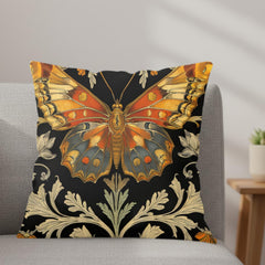 Vintage Monarch Butterfly Pillow, Golden Floral Cushion, William Morris Inspired Throw Pillow, Nature Decor Accent, Garden Room Pillowcase