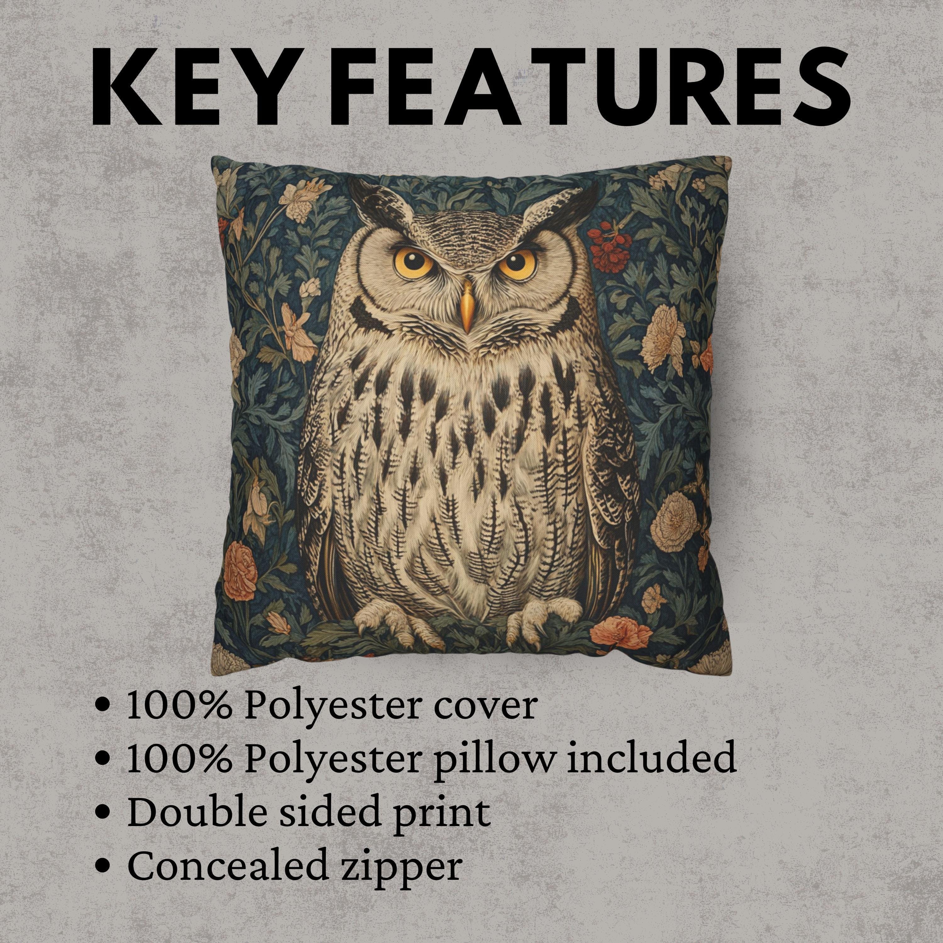 William Morris Inspired Owl Pillow, Whimsical Owl Throw Pillow and Covers, Pillow Case for Living Room, Vintage Animal Pillows