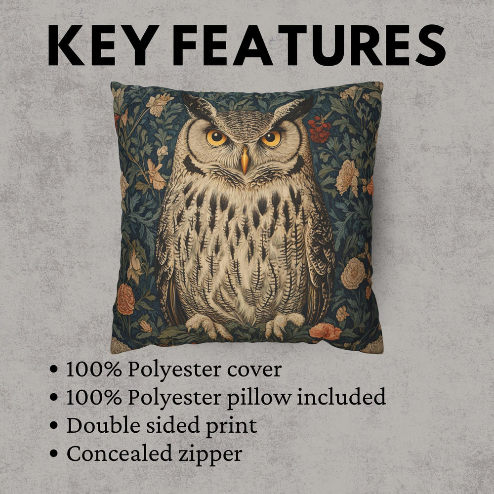 William Morris Inspired Owl Pillow, Whimsical Owl Throw Pillow and Covers, Pillow Case for Living Room, Vintage Animal Pillows