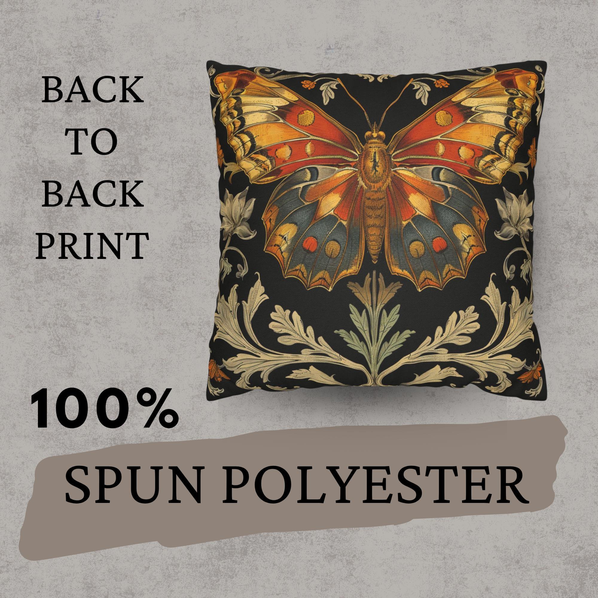 Vintage Monarch Butterfly Pillow, Golden Floral Cushion, William Morris Inspired Throw Pillow, Nature Decor Accent, Garden Room Pillowcase