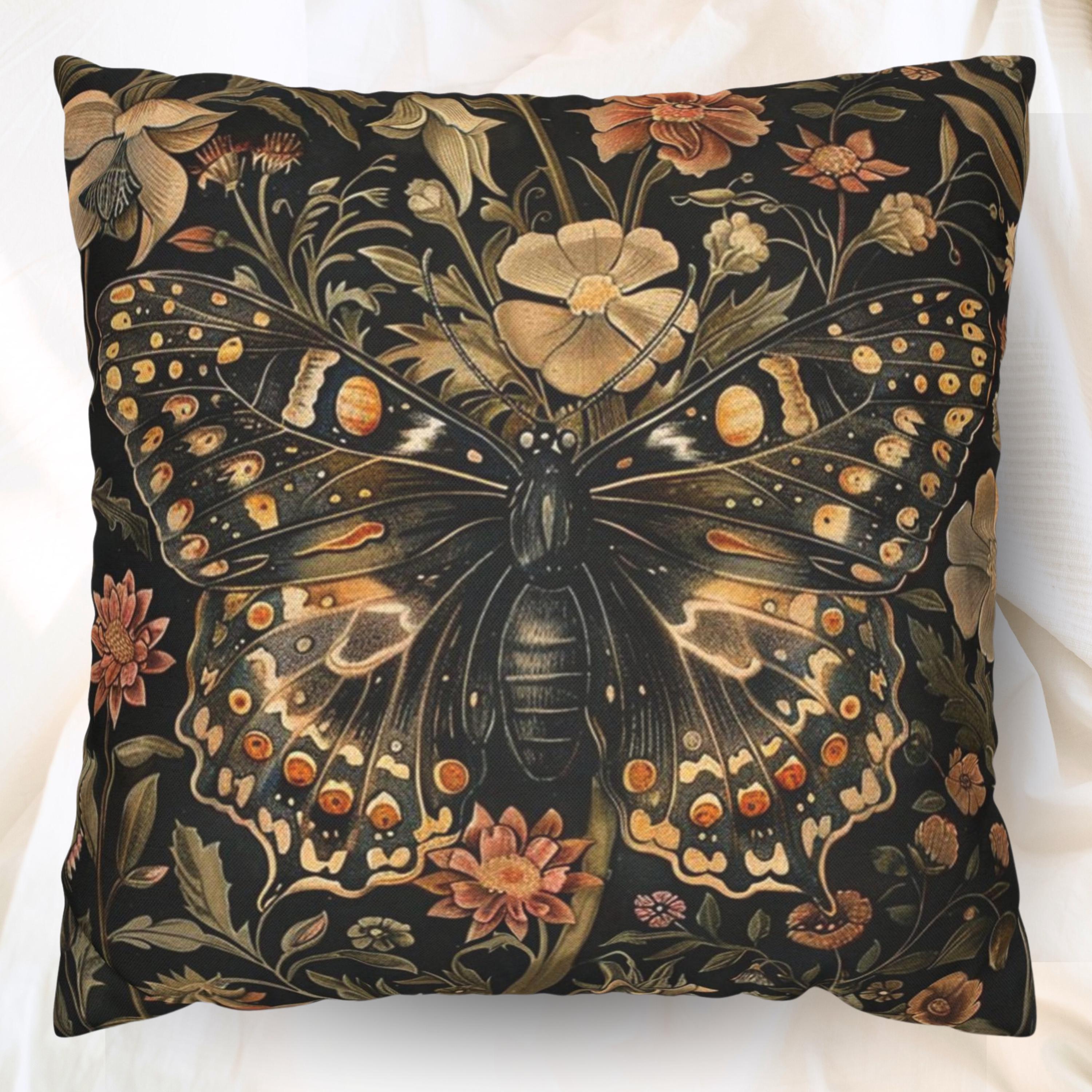William Morris Butterfly Pillow Cover, Vintage Floral Accent Pillow