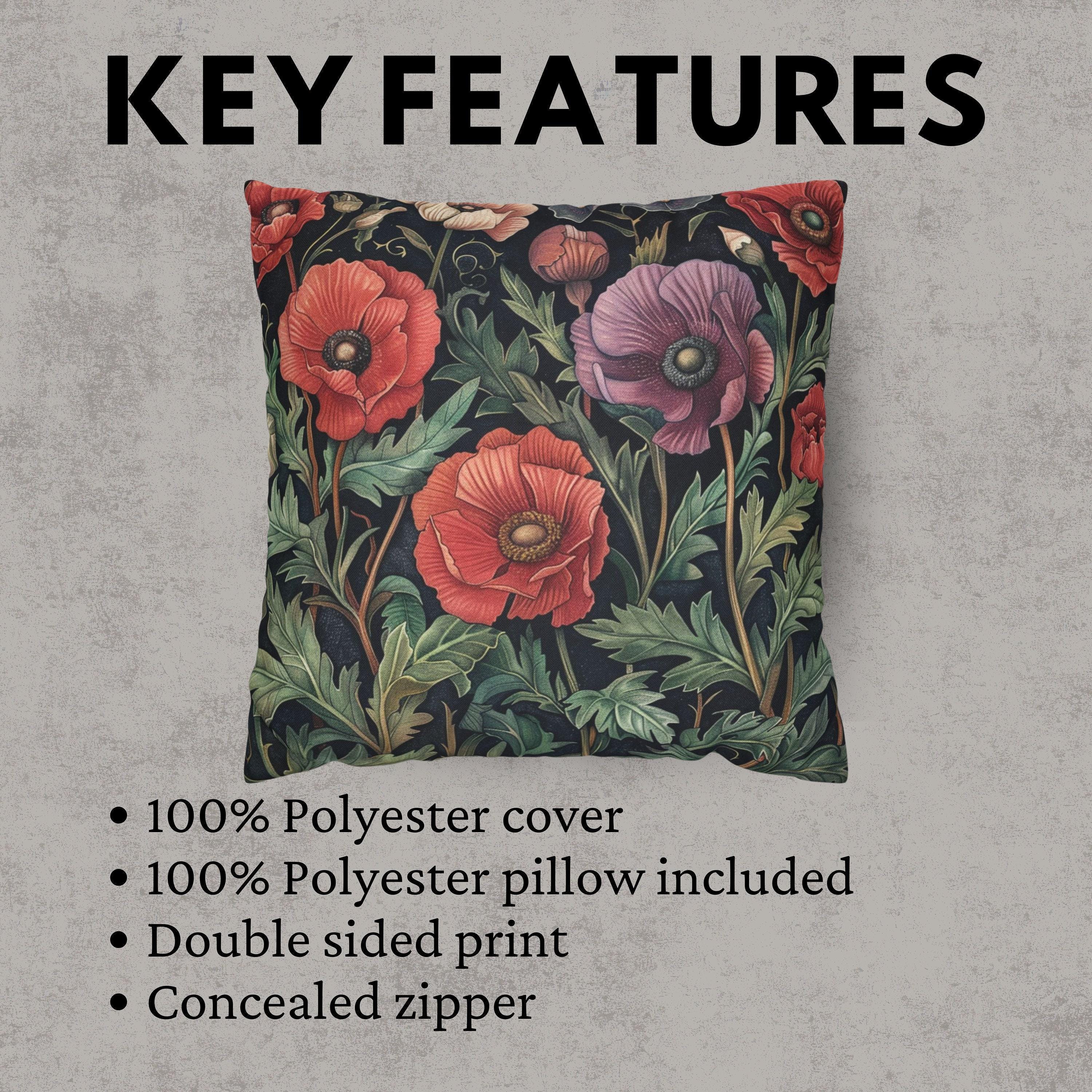 William Morris Inspired Poppies Pillow, Accent Cushion Cover, Floral Spring Pillow