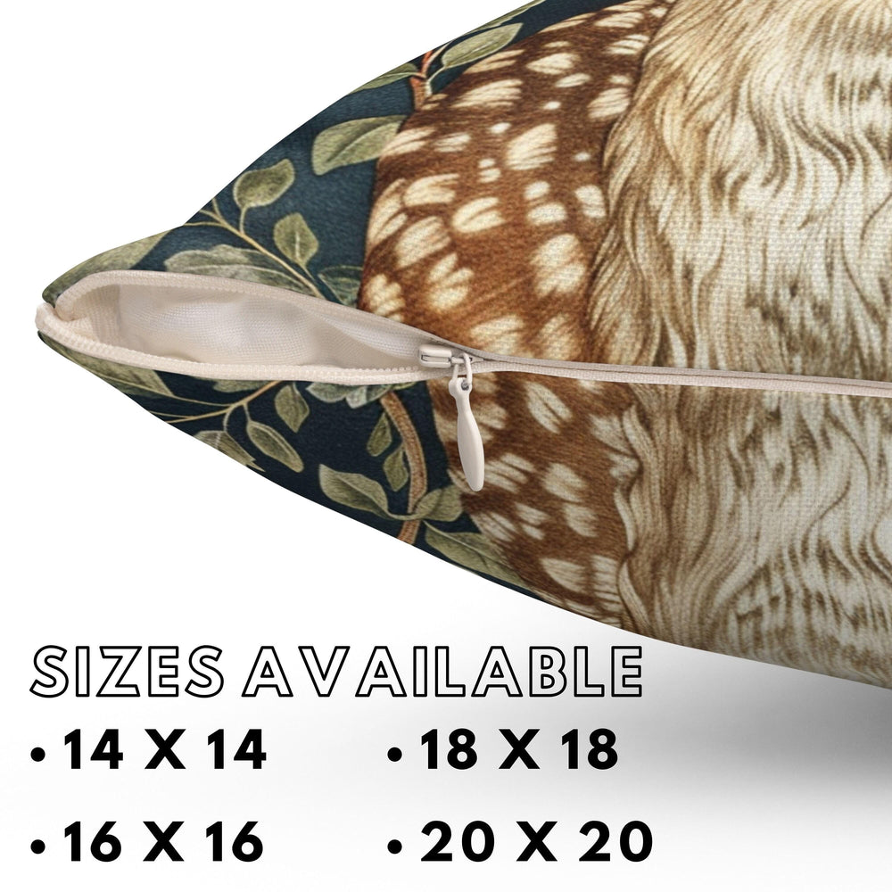 Woodland Vintage Deer Pillow William Morris Inspired, Deer Cushion Cover, Wildlife Living Room Decor, Whimsical Throwpillow