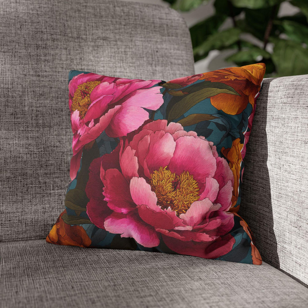 Vibrant Peony Throw Pillow, Pink and Orange Floral Cushion, Bold Botanical Home Decor, Colorful Cottagecore Accent