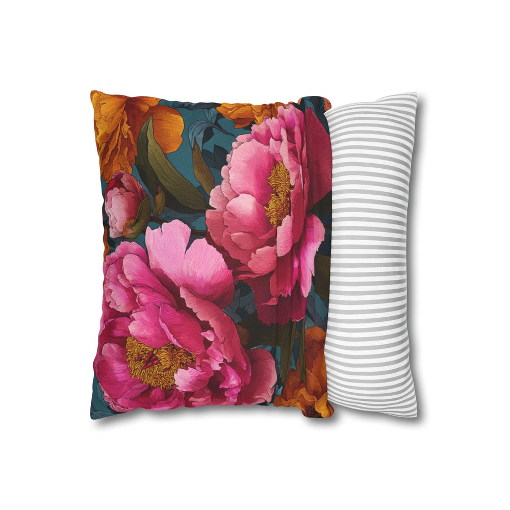 Vibrant Peony Throw Pillow, Pink and Orange Floral Cushion, Bold Botanical Home Decor, Colorful Cottagecore Accent