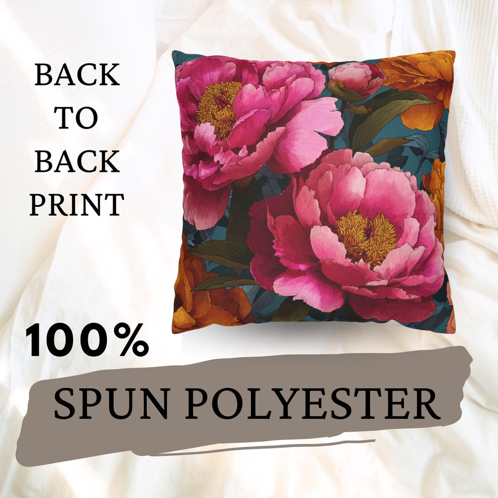 Vibrant Peony Throw Pillow, Pink and Orange Floral Cushion, Bold Botanical Home Decor, Colorful Cottagecore Accent