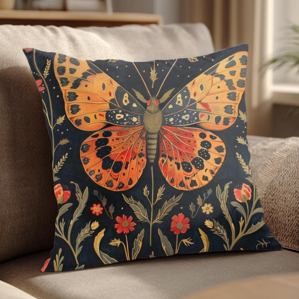 Butterfly Meadow Pillow, Vintage Floral Cushion, William Morris Inspired Throw Pillow, Botanical Insect Pillowcase, Cottagecore Couch Accent