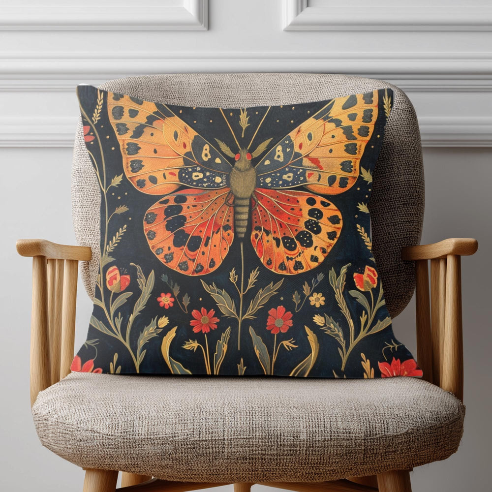 Butterfly Meadow Pillow, Vintage Floral Cushion, William Morris Inspired Throw Pillow, Botanical Insect Pillowcase, Cottagecore Couch Accent