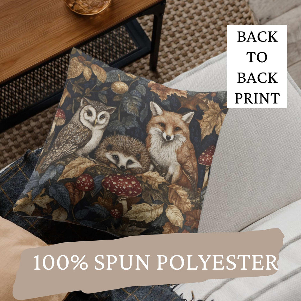 Woodland Animal Throw Pillow, Fox Owl Hedgehog Forest Cushion, Double Sided Print Fall Decor, Polyester Cozy Nature Pillow