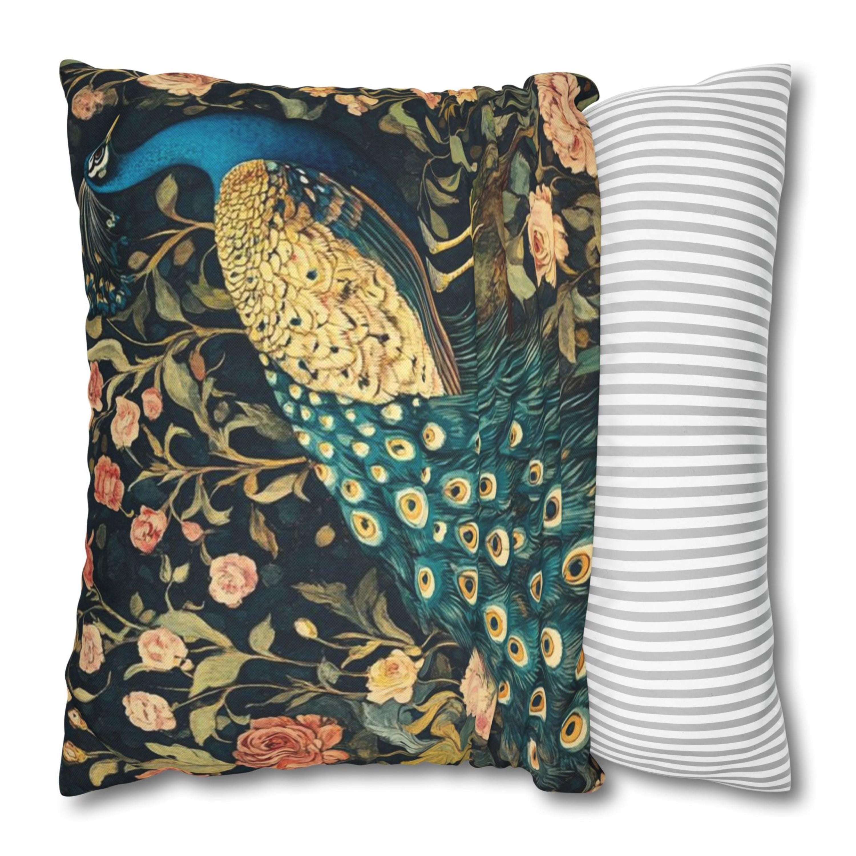 William Morris Peacock Pillow, Vintage Bird Accent Cushion, Botanical Throw Pillow, Floral Bird Pillow Case, Nature-Inspired Pillow Cover