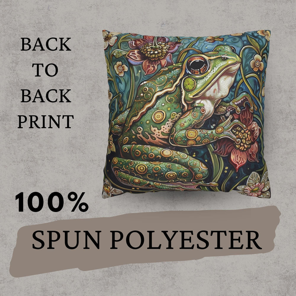 Whimsical Frog Pillow, Botanical Garden Cushion, Forest Nature Inspired Throw Pillow, William Morris Frog Pillowcase, Animal Couch Accent