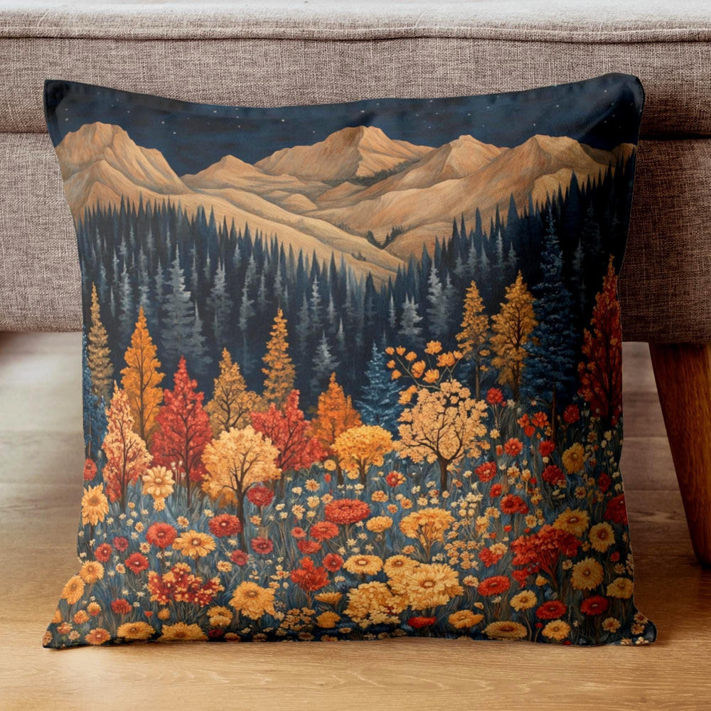 Autumn Mountain Floral Pillow, William Morris Nature Cushion, Vintage Botanical Throw Pillow, Fall Pillowcase, Rustic Cottage Accent