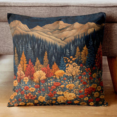 Autumn Mountain Floral Pillow, William Morris Nature Cushion, Vintage Botanical Throw Pillow, Fall Pillowcase, Rustic Cottage Accent
