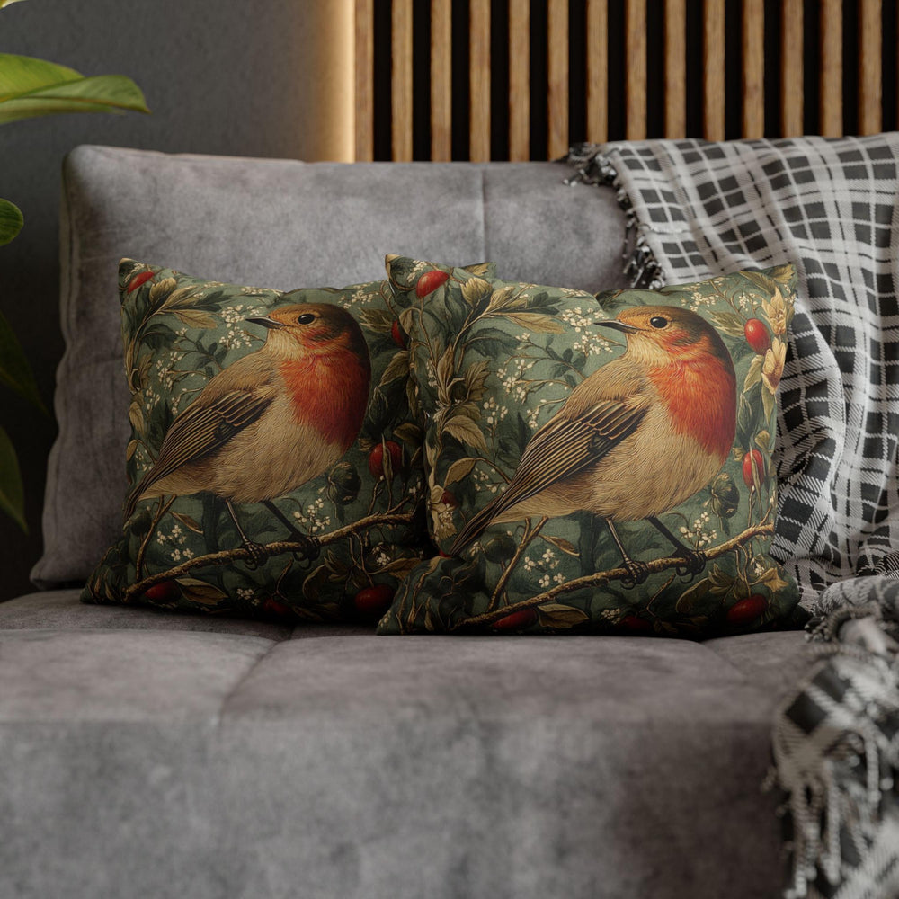 Vintage Robin Floral Pillow Cover, Victorian Bird Art Cushion, Cottagecore Home Decor, Rustic Botanical Throw Pillow, Nature Inspired Accent