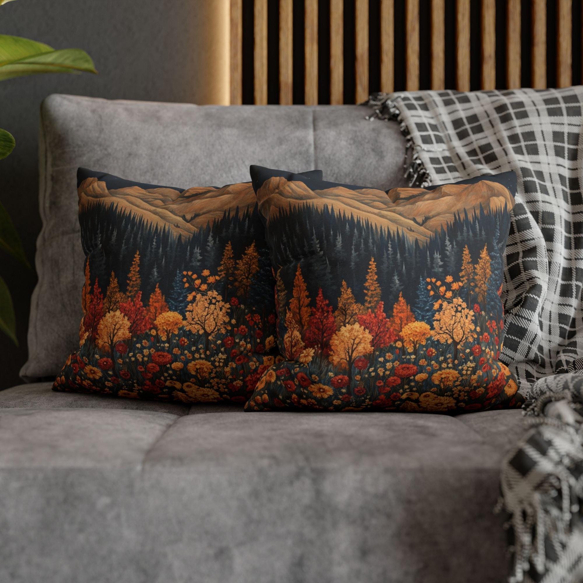 Autumn Mountain Floral Pillow, William Morris Nature Cushion, Vintage Botanical Throw Pillow, Fall Pillowcase, Rustic Cottage Accent