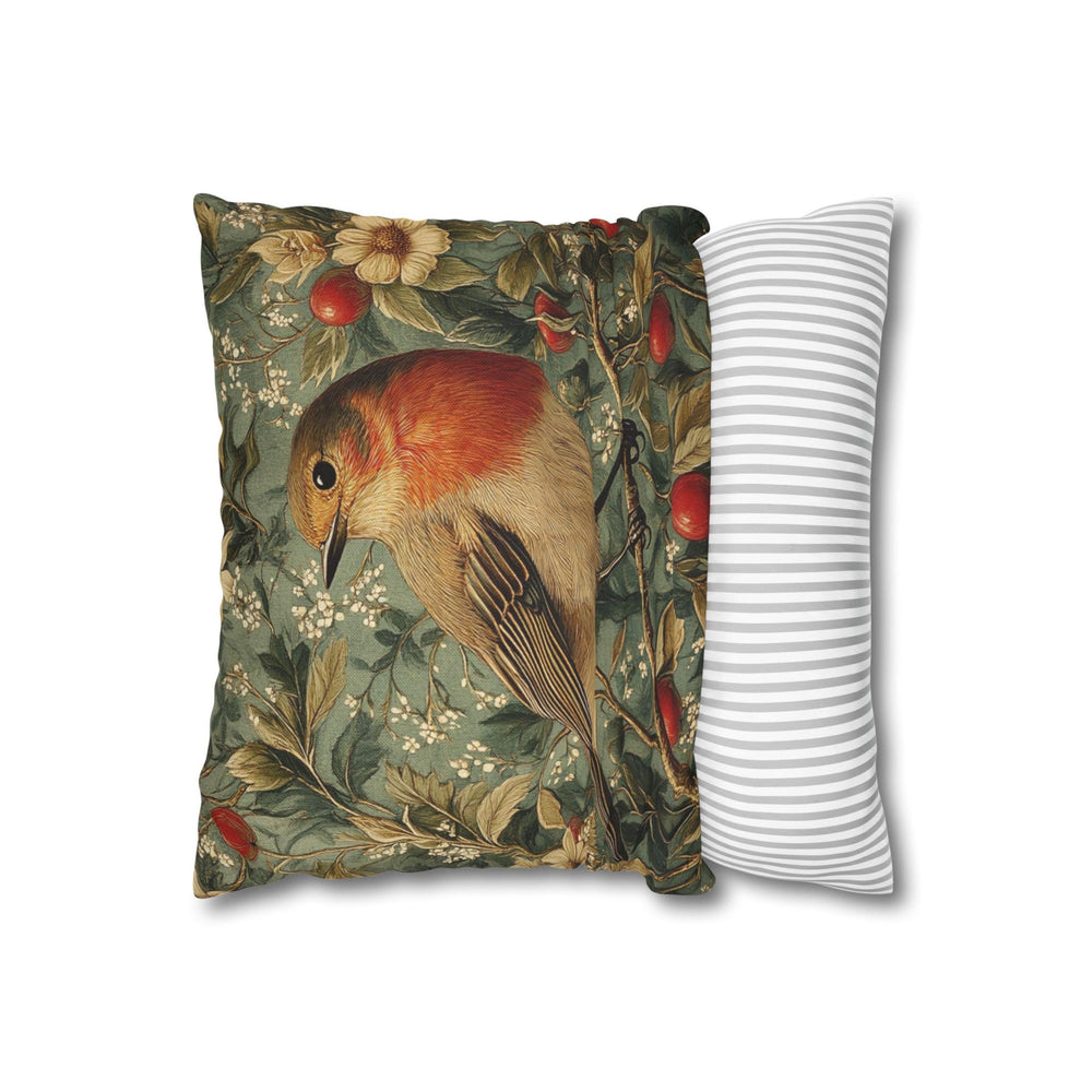 Vintage Robin Floral Pillow Cover, Victorian Bird Art Cushion, Cottagecore Home Decor, Rustic Botanical Throw Pillow, Nature Inspired Accent