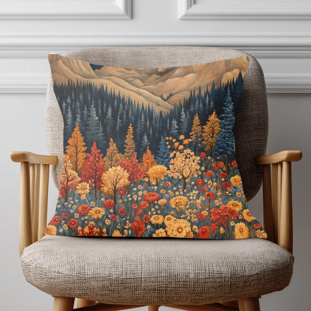 Autumn Mountain Floral Pillow, William Morris Nature Cushion, Vintage Botanical Throw Pillow, Fall Pillowcase, Rustic Cottage Accent