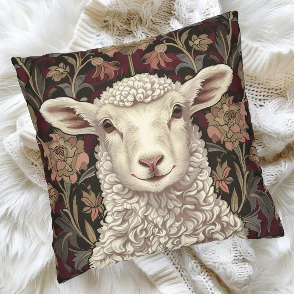 Lamb William Morris Inspired Pillow Case, Victorian Style Throw Pillow, Square Pillowcase Rustic Farmhouse Decor, Lamb Throw Pillow Cover