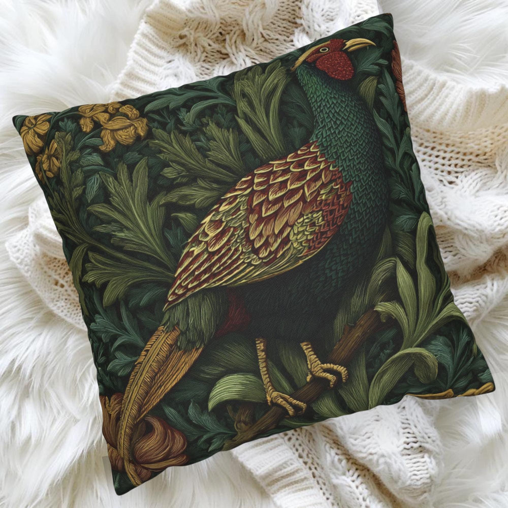 Pheasant Throw Pillow William Morris Bird, Autumn Sofa Accent, Rustic Decorative Pillow, Nature Inspired Home Decor