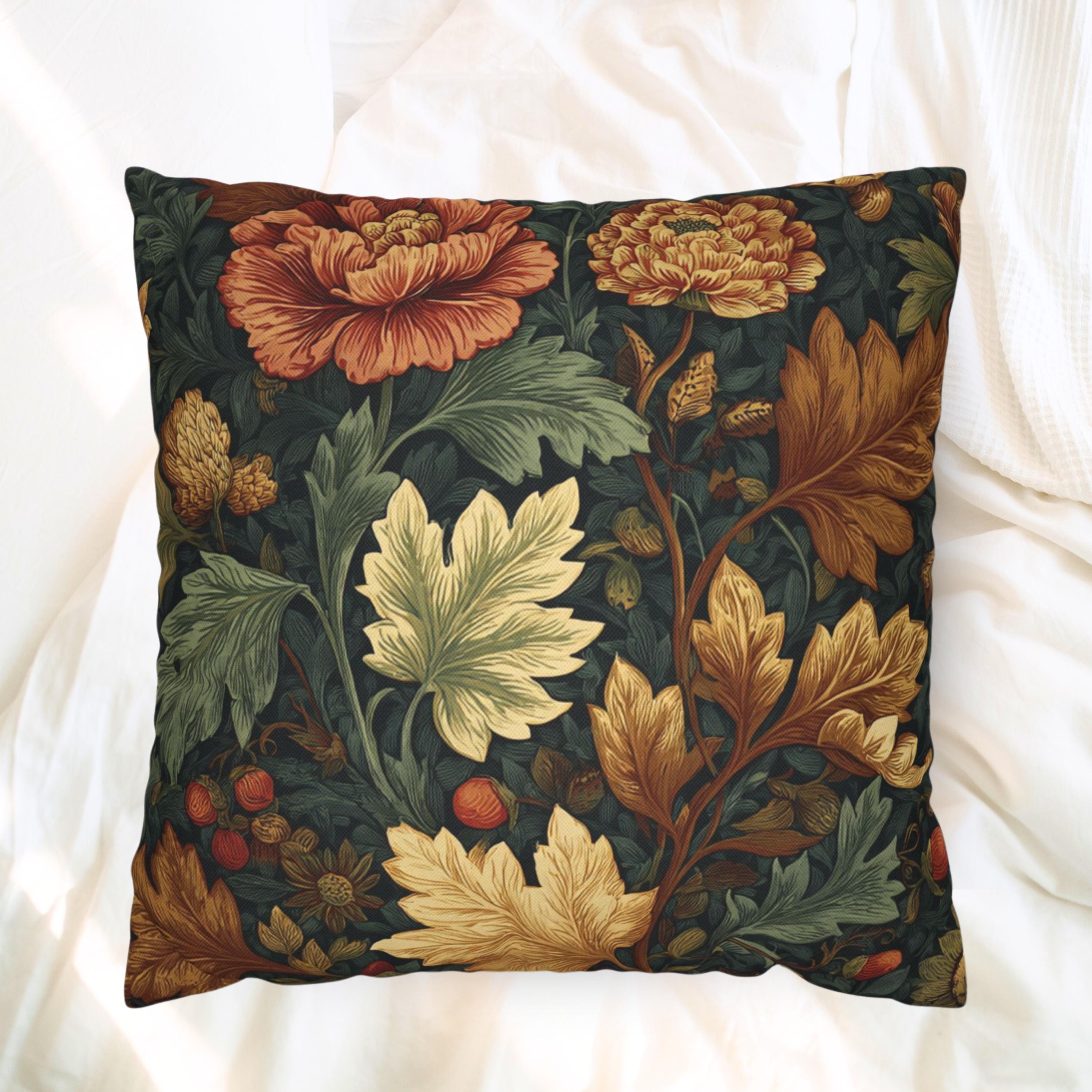 Autumn Foliage William Morris Accent Throw Pillow, Neutral Earthy Pillow Case