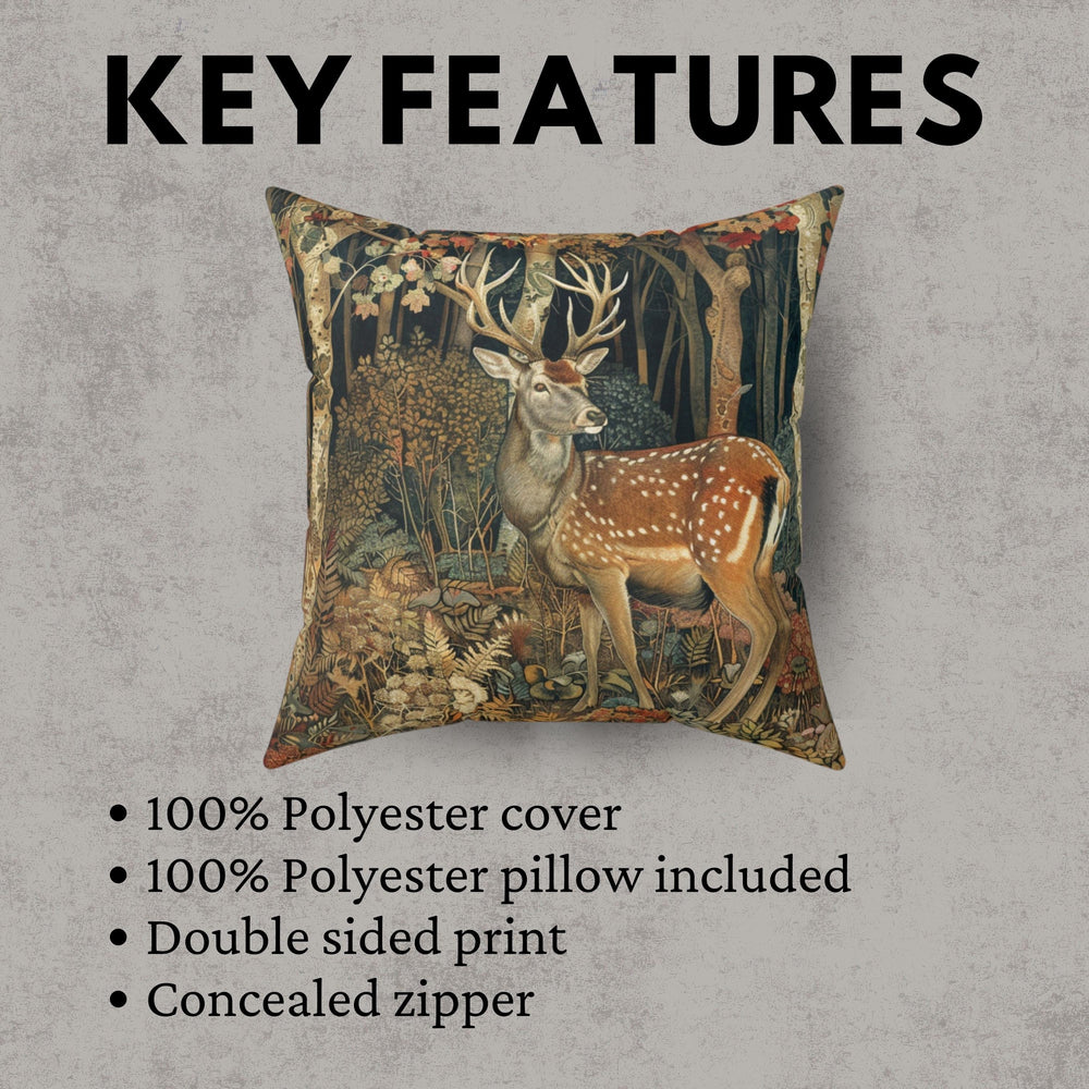 Deer in Forest Autumn Pillow William Morris Inspired, Nature-Inspired Home Decor, Fall Decorative Pillow, Rustic Woodland Accent