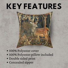 Deer in Forest Autumn Pillow William Morris Inspired, Nature-Inspired Home Decor, Fall Decorative Pillow, Rustic Woodland Accent