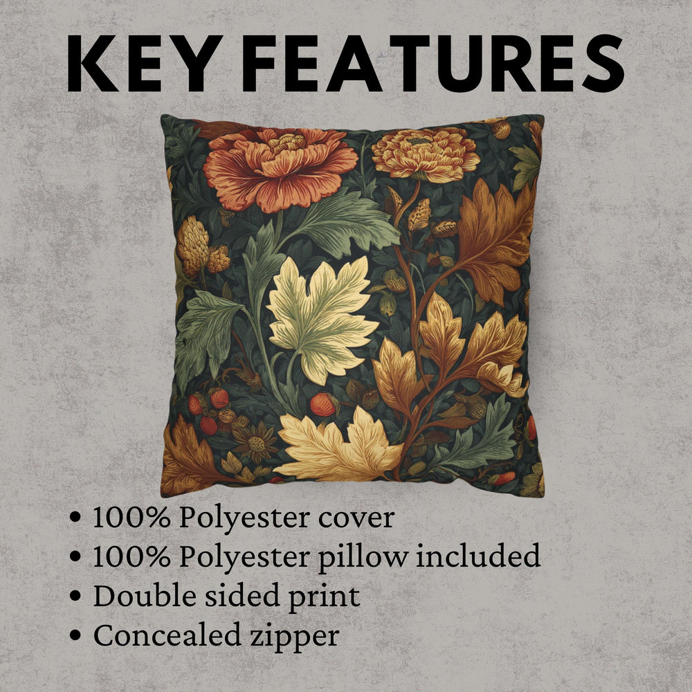 Autumn Foliage William Morris Accent Throw Pillow, Neutral Earthy Pillow Case